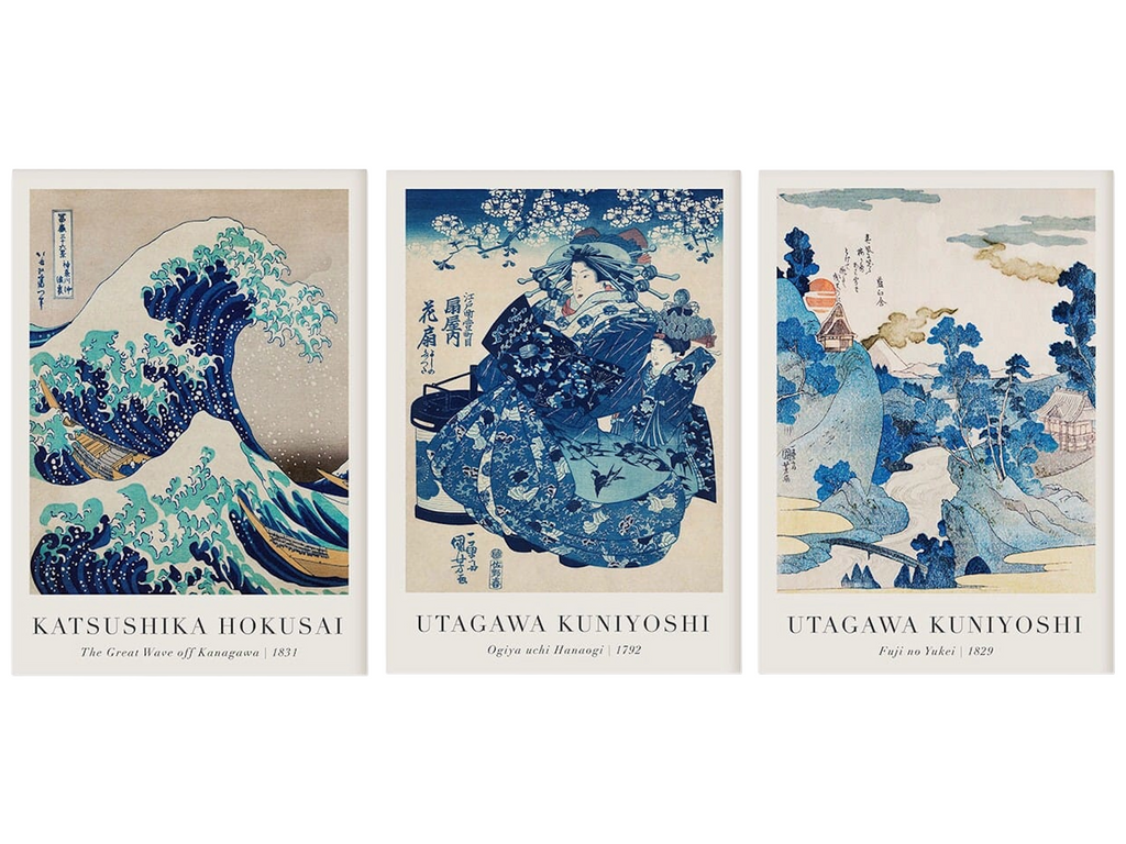 Poster Vintage Japanische Landschaft Abstrakte Meer Welle Traditionell als Deko Print ohne Rahmen