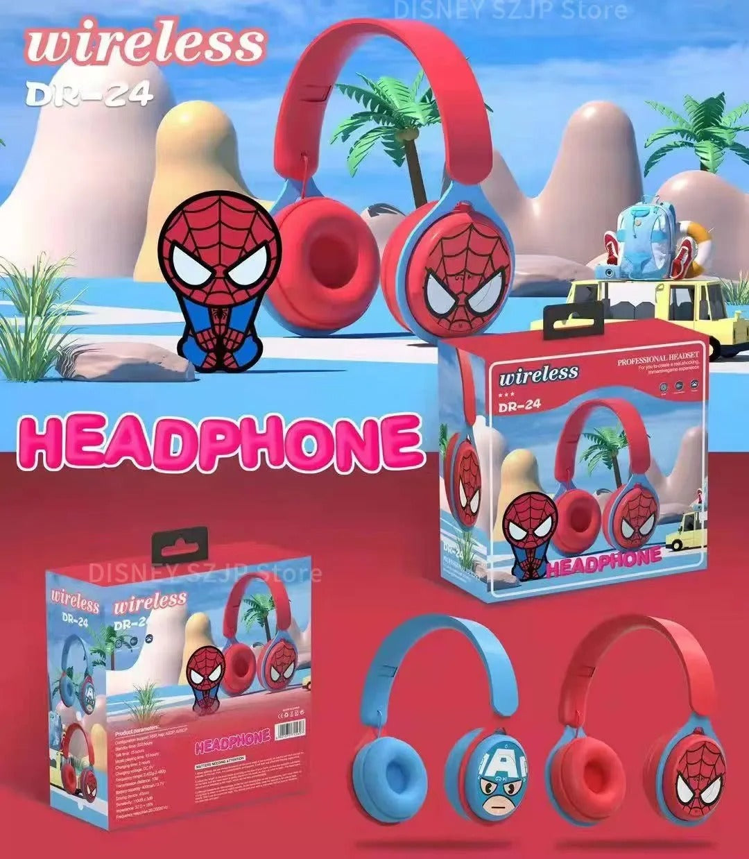 Kids Bluetooth Headphones Spider-Man HiFi Wireless