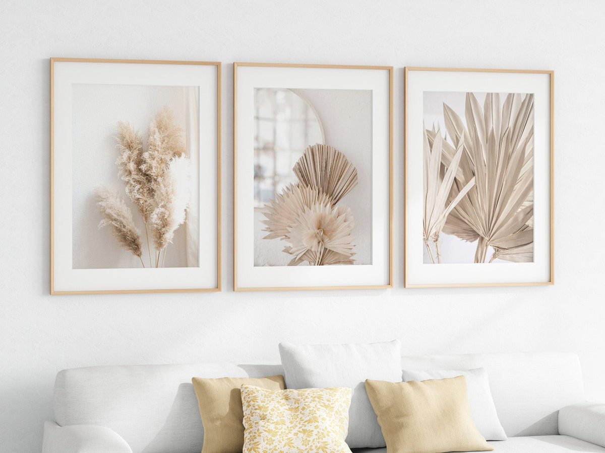 Poster Pampasgras Beige Spiegel  · Wandbilder Wohnzimmer & Schlafzimmer ·  Deko Print Bilder · ohne Rahmen