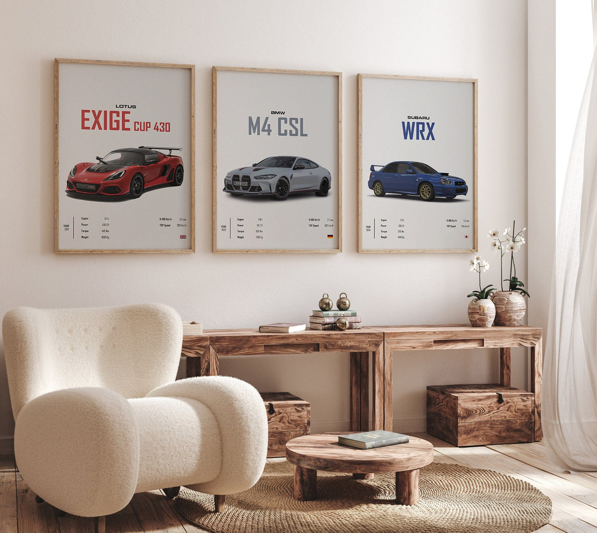 Poster Sportwagen  BMW LOTUS SUBARU Klassiker Legenden · Geschenk für ihn · Wohnzimmmer & Büro · Wand Deko · Print ohne Rahmen