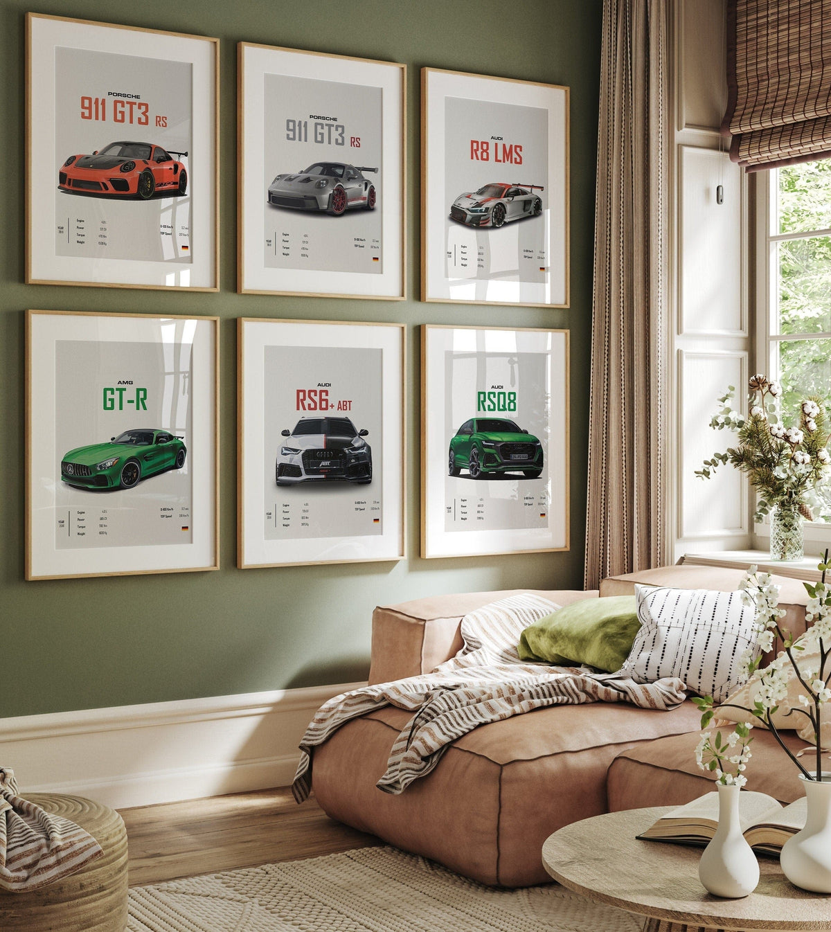 Poster Sportwagen PORSCHE 911 AUDI Rs MERCEDES Amg Gtr  Super Sport Auto · Geschenk für ihn · Wohnzimmmer Büro · Wand Deko PrintIohne Rahmen